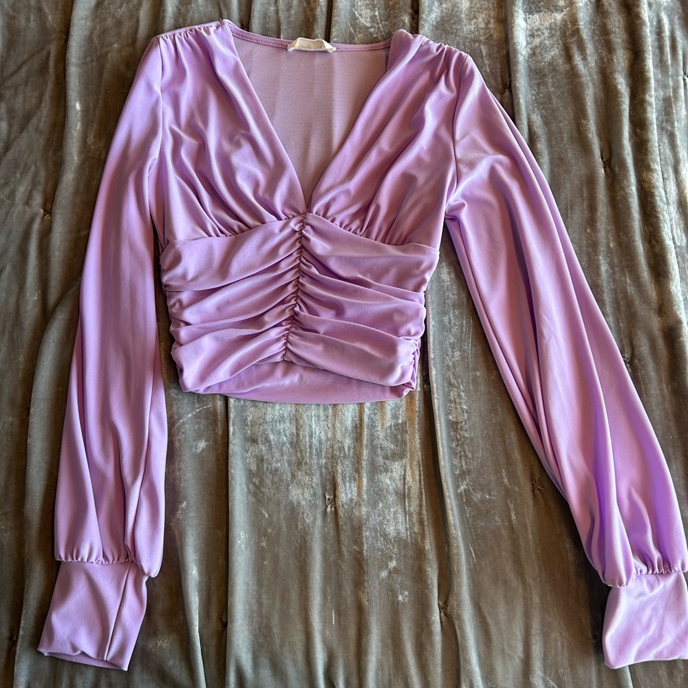 Long Sleeve Lavender Ruched Women's Top
